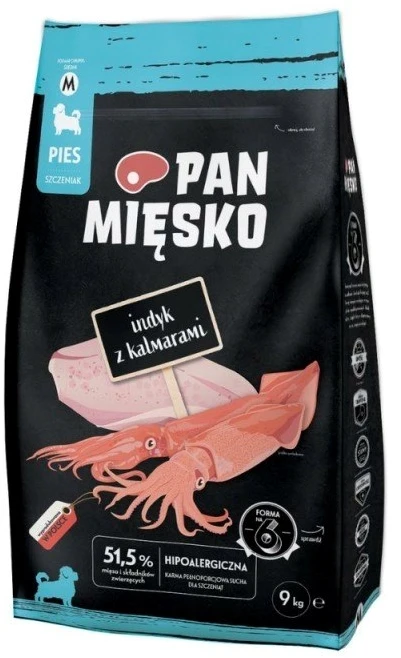 PAN MIĘSKO kalakutiena with squid Puppy M - dry dog food - 9kg