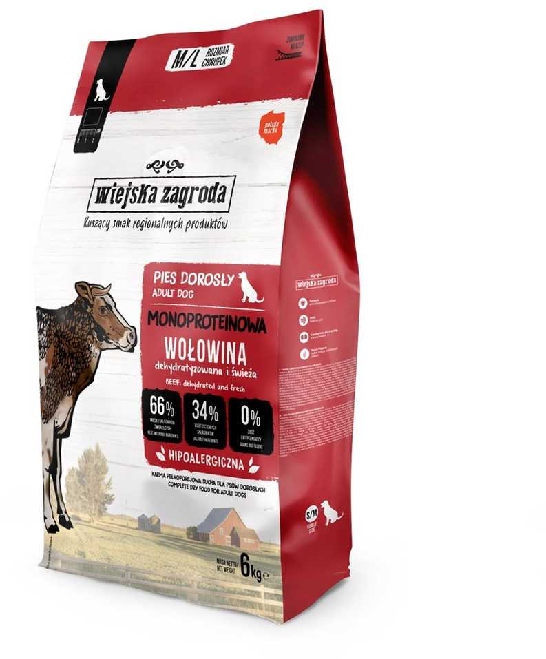 Sausas Šunų Maistas - WIEJSKA ZAGRODA Monoprotein jautiena 6kg