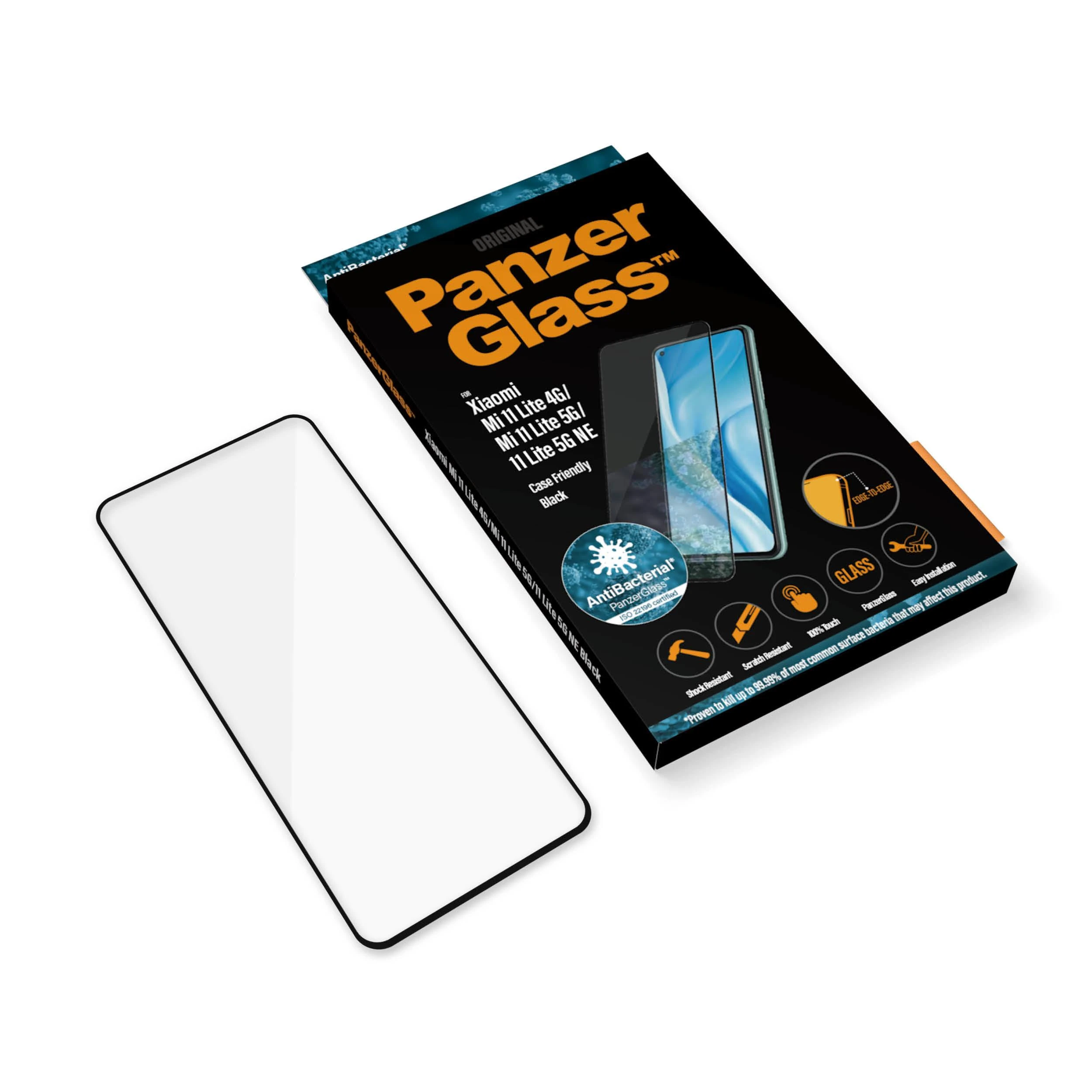 Dėklas Panzer Glass PanzerGlass | Ekrano apsauga | Xiaomi | Mi 11 Lite 4G / 5G / 5G NE | Stiklas | Juodas | Apsaugo visą ekraną; Antibakterinis stiklas; 100% prisilietimas; Sugeriantis smūgius