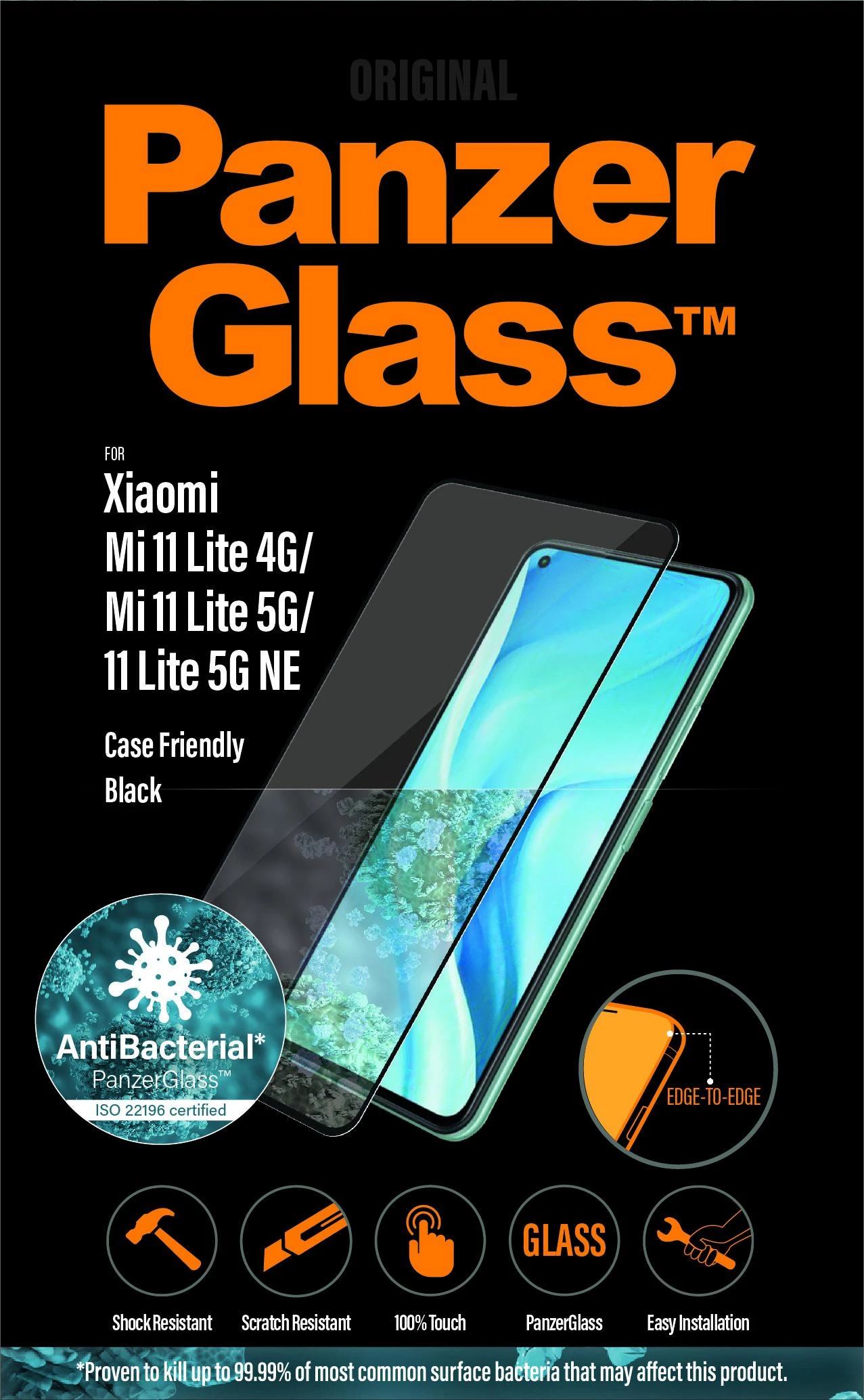 Dėklas Panzer Glass PanzerGlass | Ekrano apsauga | Xiaomi | Mi 11 Lite 4G / 5G / 5G NE | Stiklas | Juodas | Apsaugo visą ekraną; Antibakterinis stiklas; 100% prisilietimas; Sugeriantis smūgius