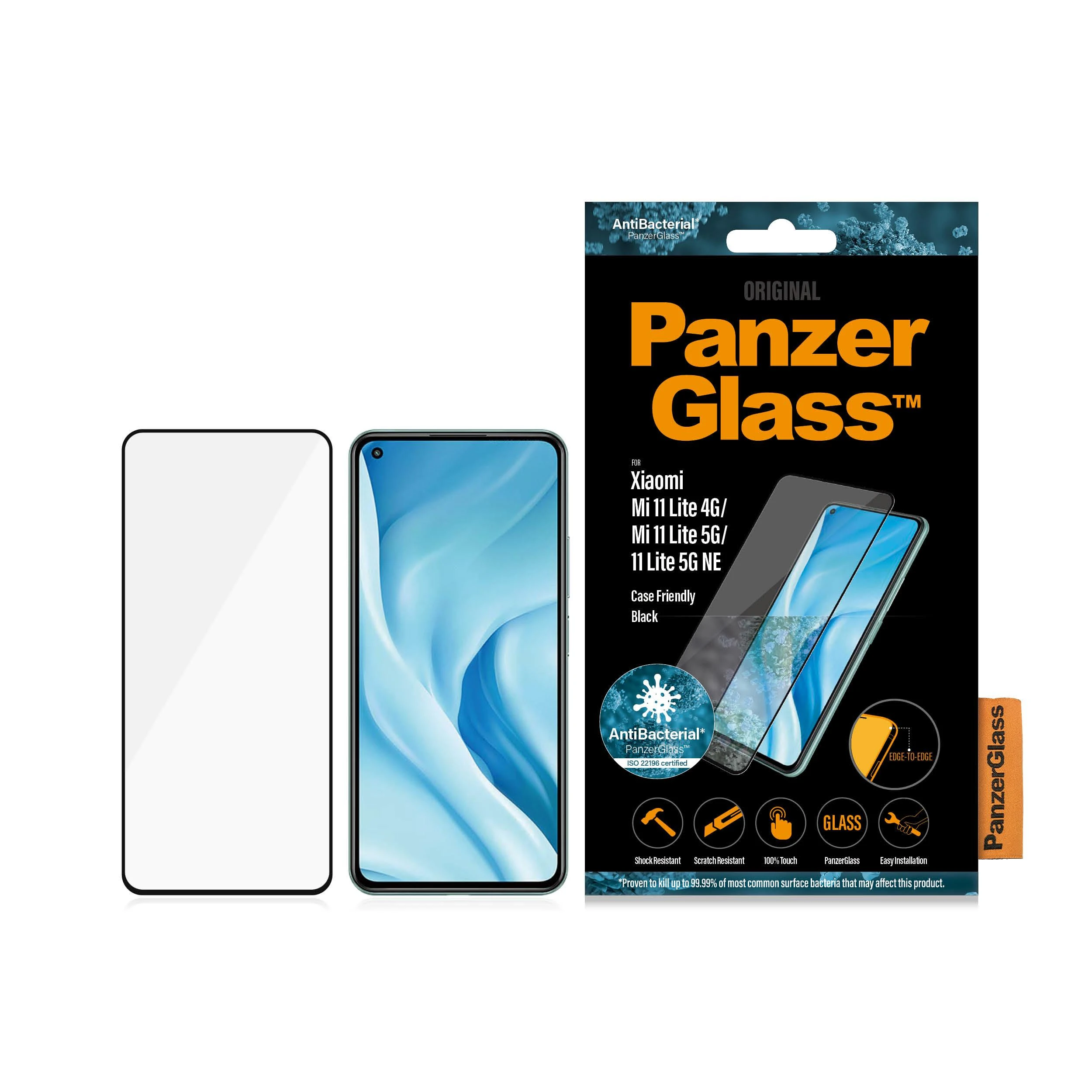 Dėklas Panzer Glass PanzerGlass | Ekrano apsauga | Xiaomi | Mi 11 Lite 4G / 5G / 5G NE | Stiklas | Juodas | Apsaugo visą ekraną; Antibakterinis stiklas; 100% prisilietimas; Sugeriantis smūgius