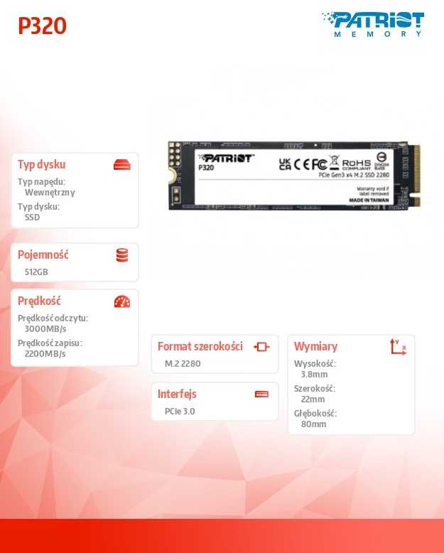 PATRIOT P320 512GB M.2 2280 PCIE SSD