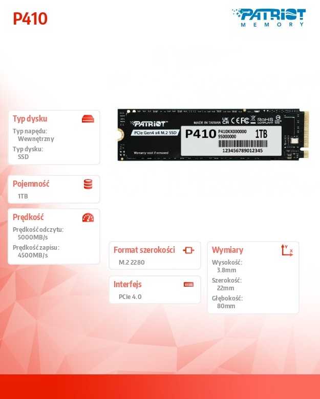 PATRIOT P410 1 TB PCIe Gen 4 x4 M.2 SSD diskas