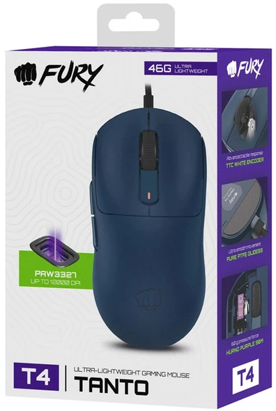 FURY Tanto T4 pelė žaidimams 12000 dpi su laidu navy mėlynas