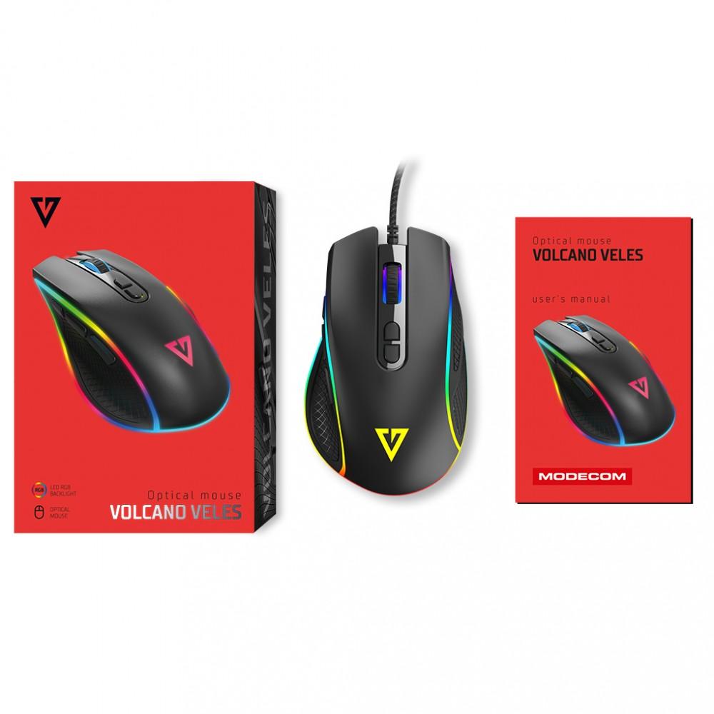 MODECOM VOLCANO VELES juoda su laidu optinė pelė | 12800 DPI