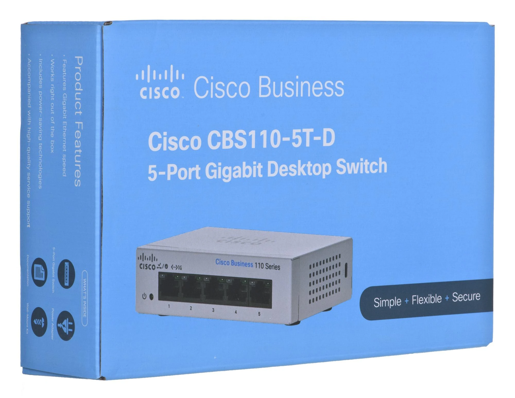 Šakotuvas Cisco CBS110 nevaldomas 5 prievadų GE, stalinis kompiuteris, išorinis PS