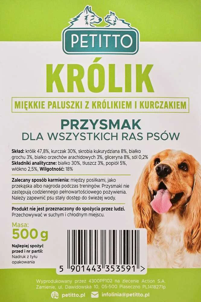 PETITTO minkšti Paluszki su Królika -skanėstas šuniui - 500g