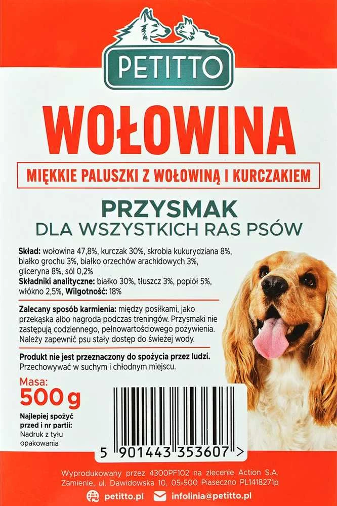 PETITTO - minkšti Paluszki su Wołowiny - Skanėstas šuniui - 500g