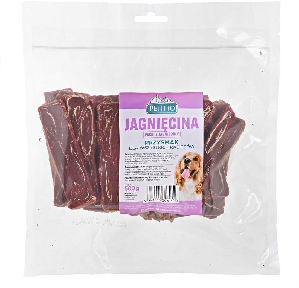 PETITTO ėriena and cod strips – skanėstas šuniui – 500g