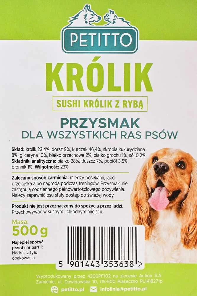 PETITTO- Sushi Królik su Rybą - Skanėstas šuniui - 500g