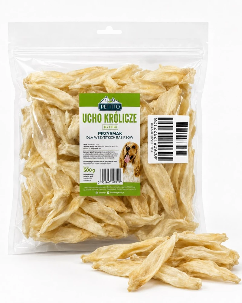 PETITTO triušiena ear without fur Mono - dog treat - 500g