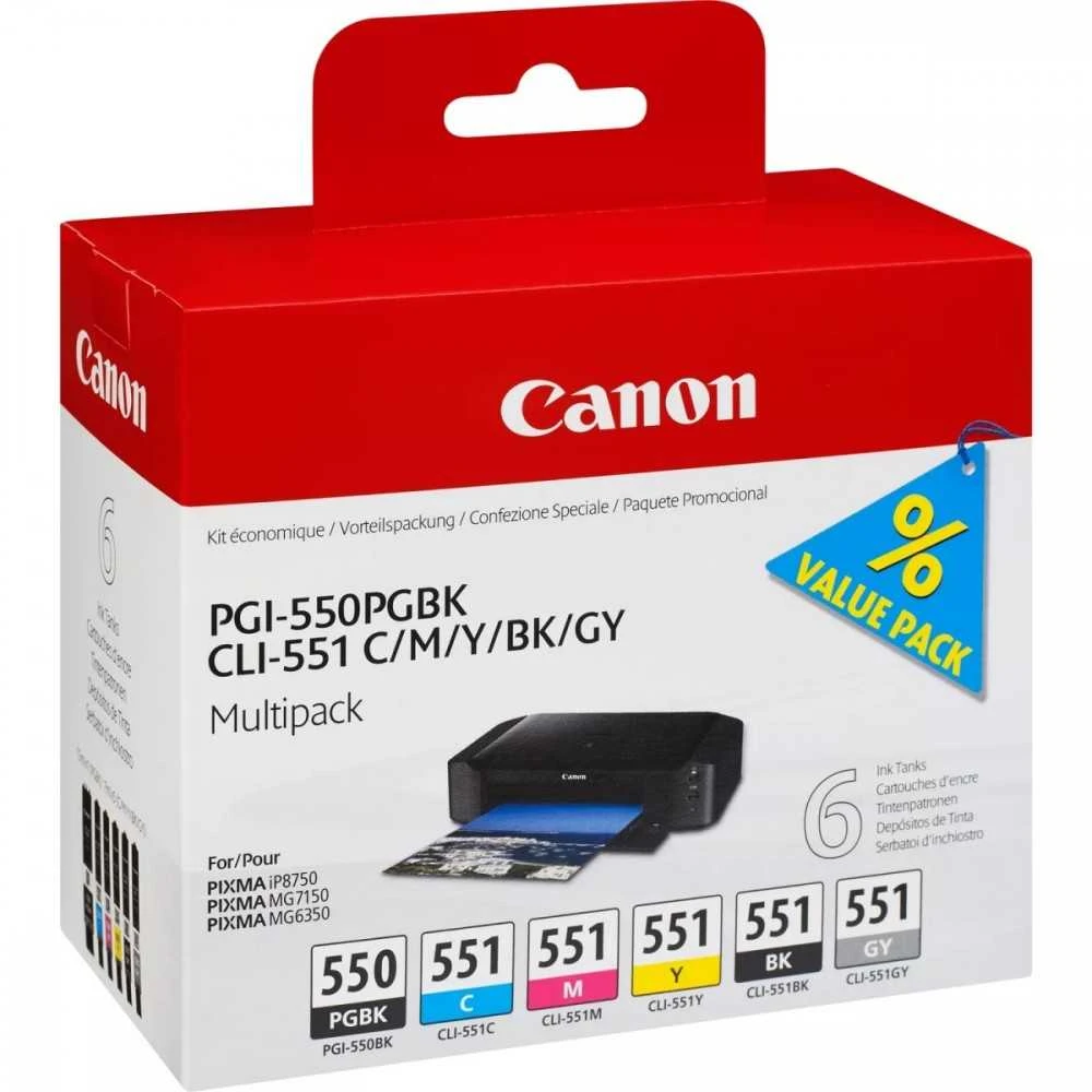 Canon PGI-550PGBK + CLI551 (PGBK/C/M/Y/BK/GY) Originalus Foto juoda, Foto žydra, Foto pilka, Foto magenta, Juoda, Fotografinė geltona 6 vnt