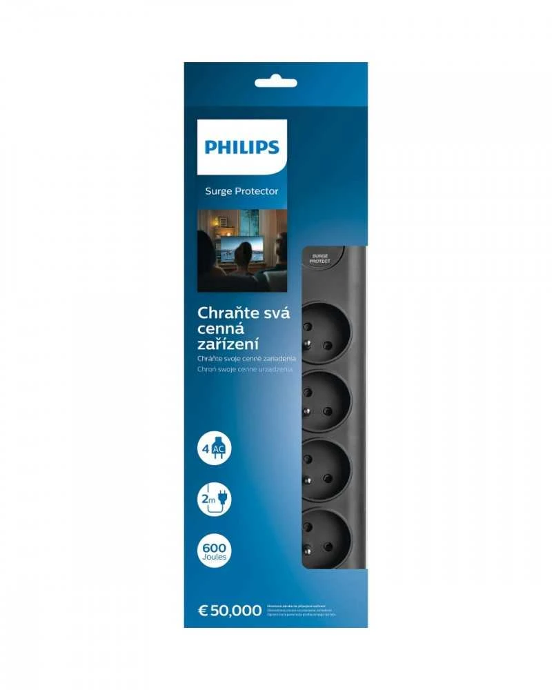 Philips Apsaugos nuo viršįtampių juosta spn7040ba/60 4 kintamosios srovės lizdai, 2m juodi