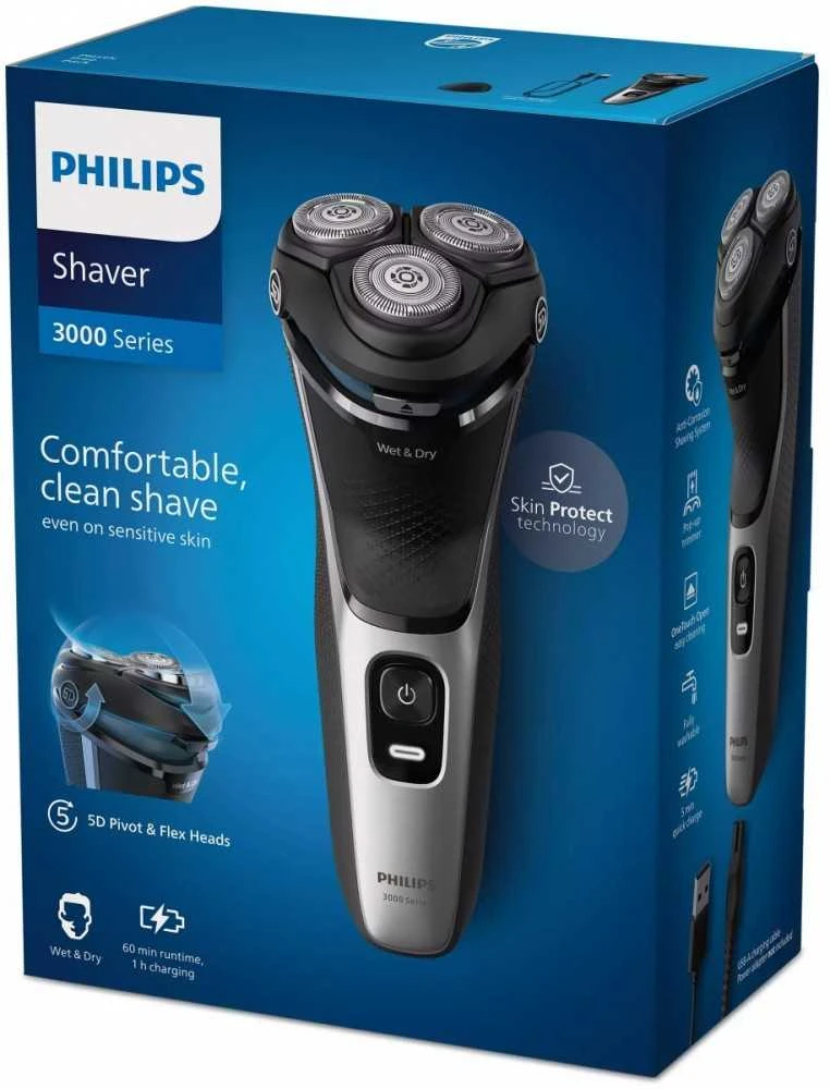Drėgnojo ir sausojo skutimo elektrinė barzdaskutė Philips Shaver 3000 Series S3143/00
