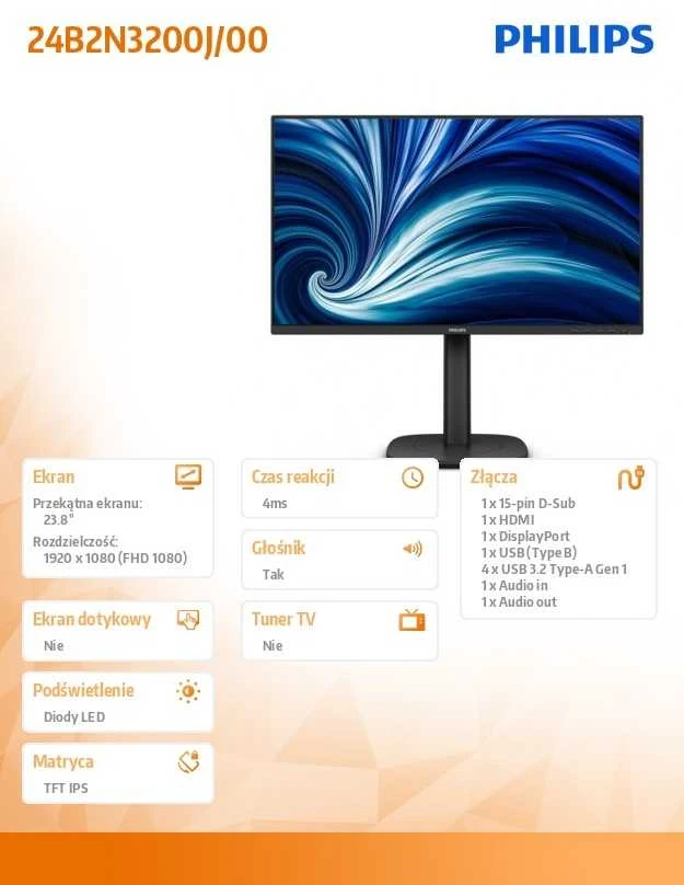 Monitorius „Philips 24B2N3200J“ – 120 Hz | „Full HD“ | IPS | 23,8 colio