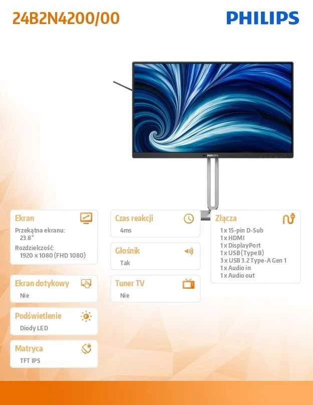 Monitorius „Philips 24B2N4200“ – 120 Hz | „Full HD“ | IPS | 24 colių