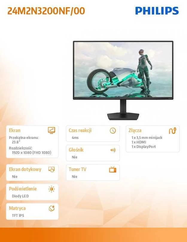 Monitorius Philips 24M2N3200NF/24" | IPS | FHD | 16:9 | 144 Hz | 4 ms | 1920 x 1080 pikselių | 300 cd/m² | HDMI jungtys quantity 1