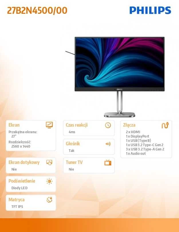 Monitorius Philips 27B2N4500 - 120Hz | QHD | IPS | 27''