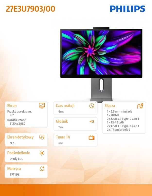 Monitorius „Mmd“ monitoriai, ekranai „PHILIPS 27E3U7903/00“, 27 colių, 5K, IPS, 70 Hz, 16:9, HDMI 2.1