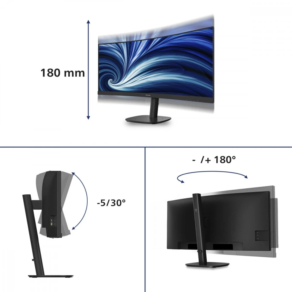 Philips Monitorius 34 cale 34b2n3500c curved va hdmi dp usb-c has głośniki