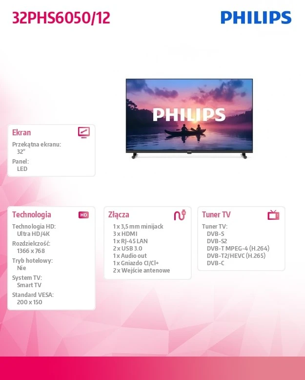 Televizorius Philips 2K LED TV | 32PHS6050/12 | 32 | Smart TV | TITAN OS | Juodas