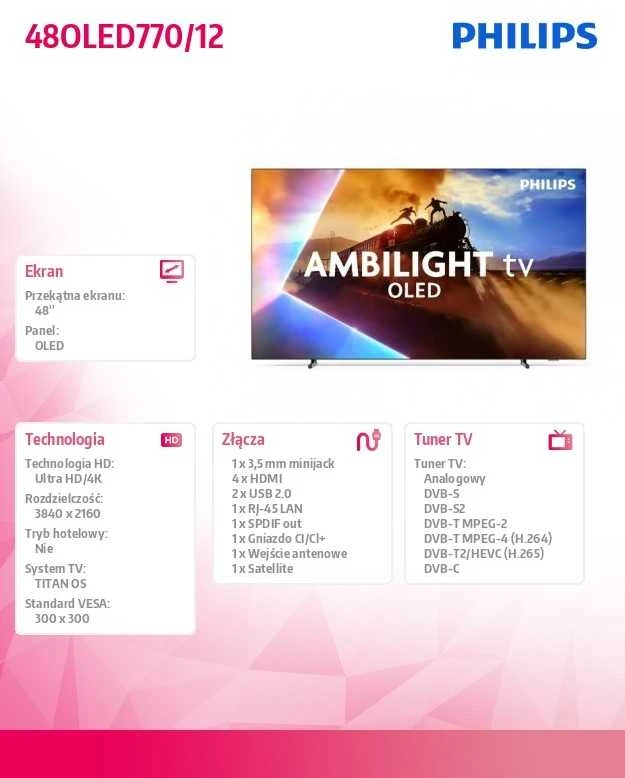 Televizorius Philips OLED 4K Ambilight TV | 48OLED770/12 | 48" | Smart TV | TITAN OS | UHD
