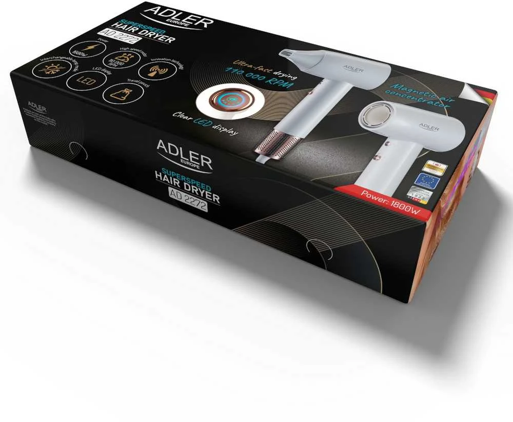 Adler Plaukų džiovintuvas | SUPERSPEED AD 2272 | 1800 W | Number of temperature settings 3 | Ionic function | Baltas