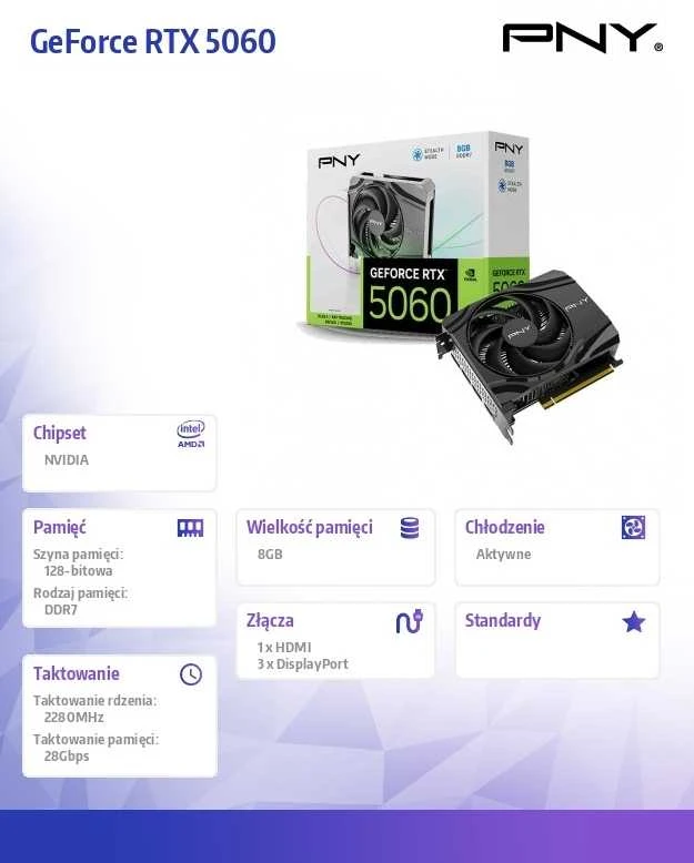 Vaizdo plokštė Pny Technologies Karta graf. PNY RTX 5060 8GB Single Fan