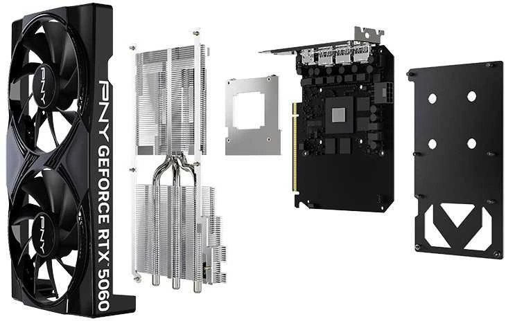 Vaizdo plokštė PNY GeForce RTX 5060 su dviem ventiliatoriais, 8 GB DLSS4