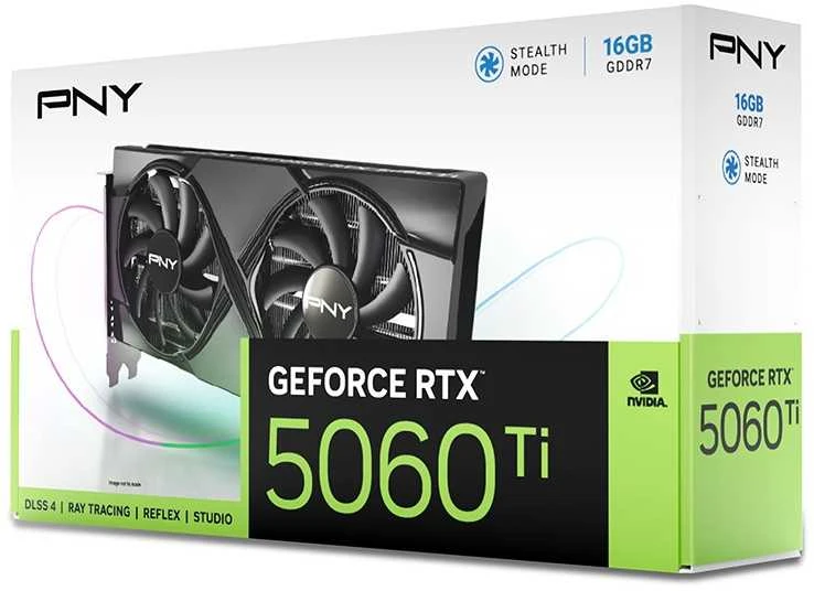 PNY GeForce RTX 5060 Ti dviejų ventiliatorių 16 GB GDDR7 DLSS4 vaizdo plokštė (VCG5060T16DFXPB1)