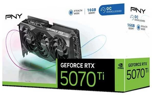 PNY Vaizdo plokštė GeForce RTX 5070 Ti OC 3F 16GB 256 bitų 896Gb/s