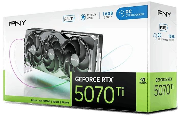 PNY Vaizdo plokštė geforce rtx5070 ti+ oc 16gb vcg5071t16tfxpb1-o