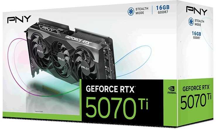 Vaizdo plokštė PNY GeForce RTX 5070 Ti su trimis ventiliatoriais, 16 GB, DLSS4