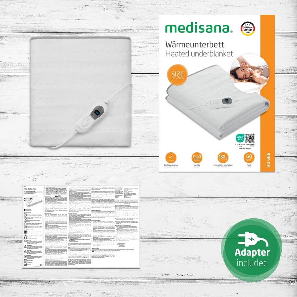 Podkładka grzejna medisana hu 666 odłączany przewód | 3 poziomy ciepła | 1500 x 800 mm | balta