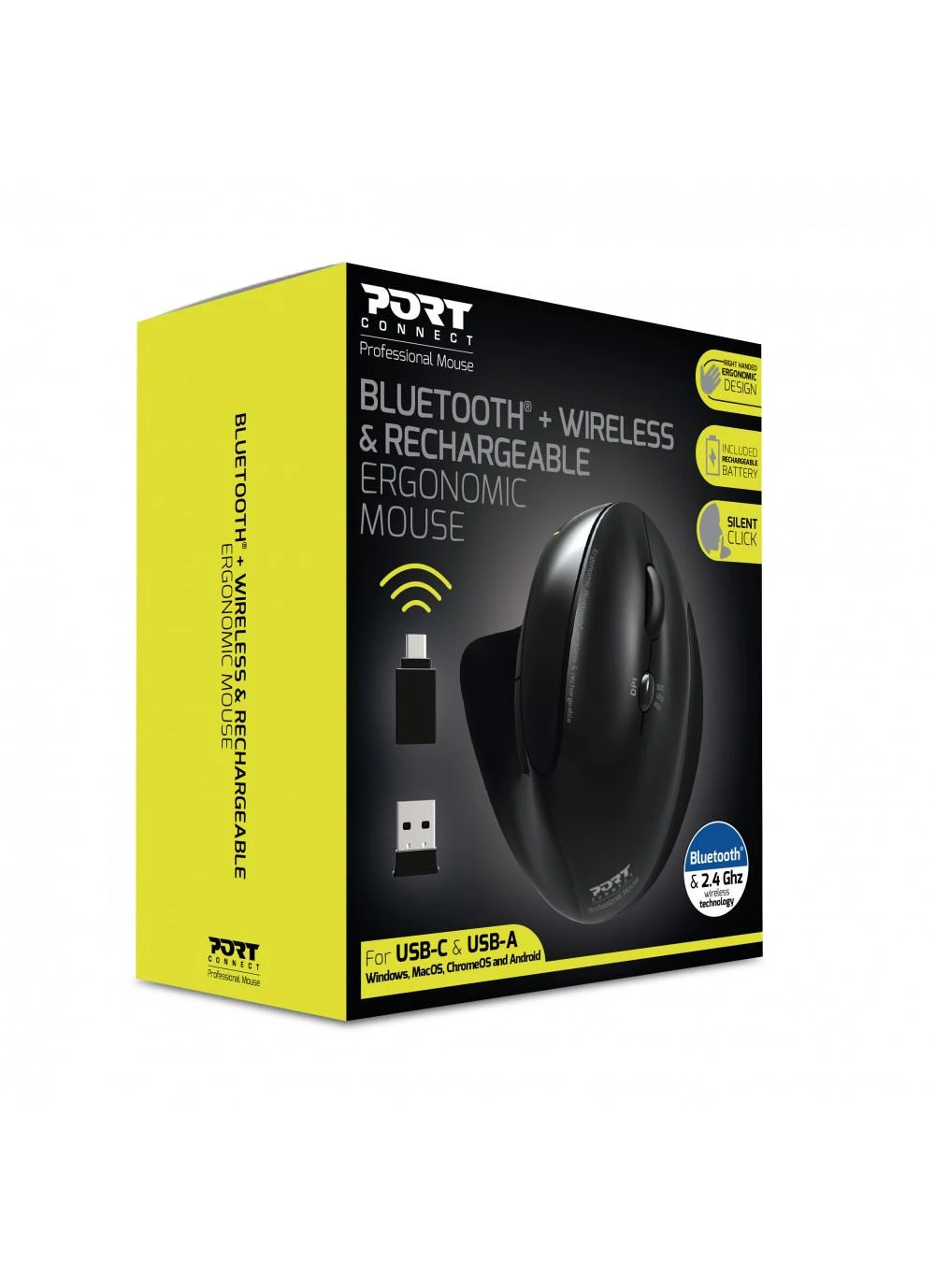 PORT DESIGNS | Rechargeable Ergonomic Pelė | 900706-BT | Optinė | Wireless | 2.4 GHz Wireless via USB Dongle | Juodas | 3 year(s)