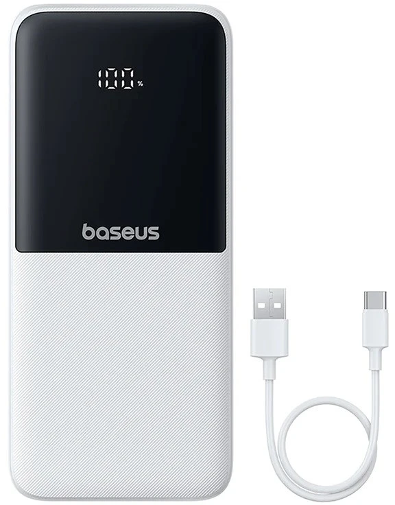 Baseus „A6ac4 Lipow“ 10000mAh 22,5 W išorinė baterija su dviem integruotais laidais (su „A6ac4 Simple USB-A - USB-C 3A 20 cm“ laidu) – balta