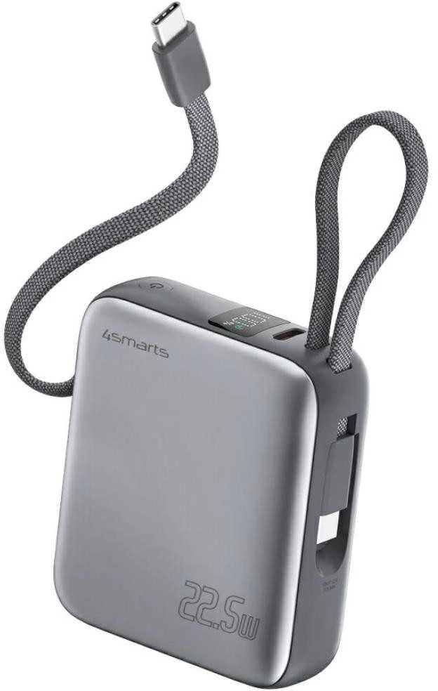 „4smarts Pocket“ dvigubas laidas, 10000 mAh, 22,5 W, su integruotu USB-C laidu