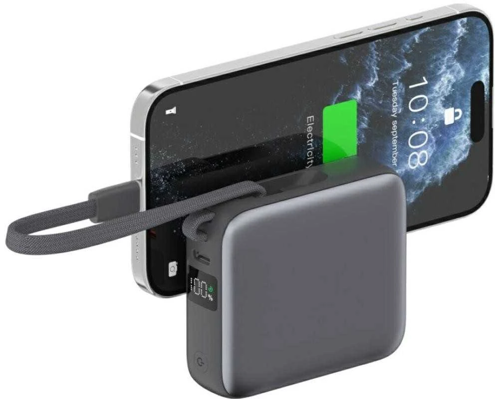 „4smarts Pocket“ dvigubas laidas, 10000 mAh, 22,5 W, su integruotu USB-C laidu