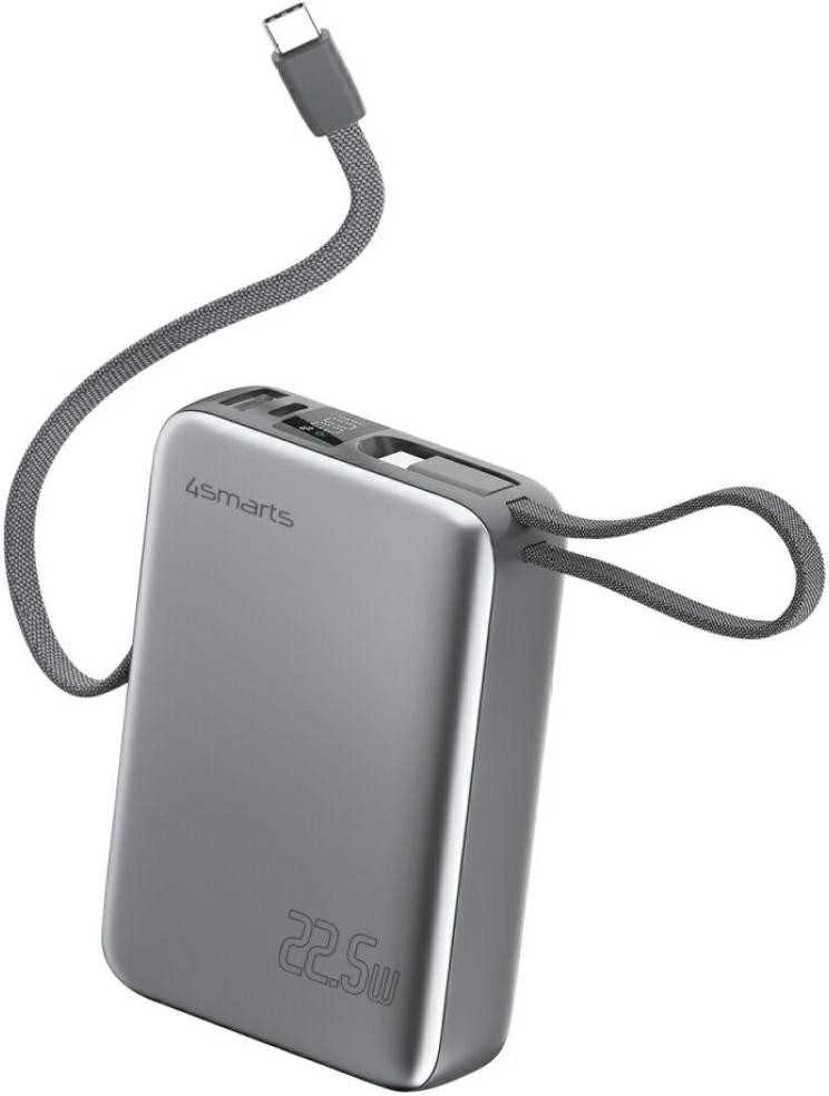 „4smarts Pocket“ dvigubas laidas, 20000 mAh, 22,5 W, su integruotu USB-C laidu