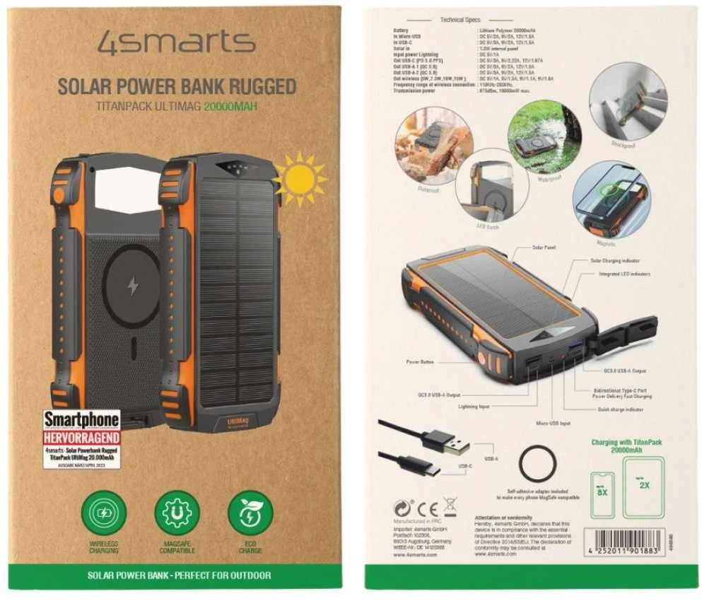 4Smarts Solar Power Bank Rugged TitanPack UltiMag 20000mAh juodas (juodas)