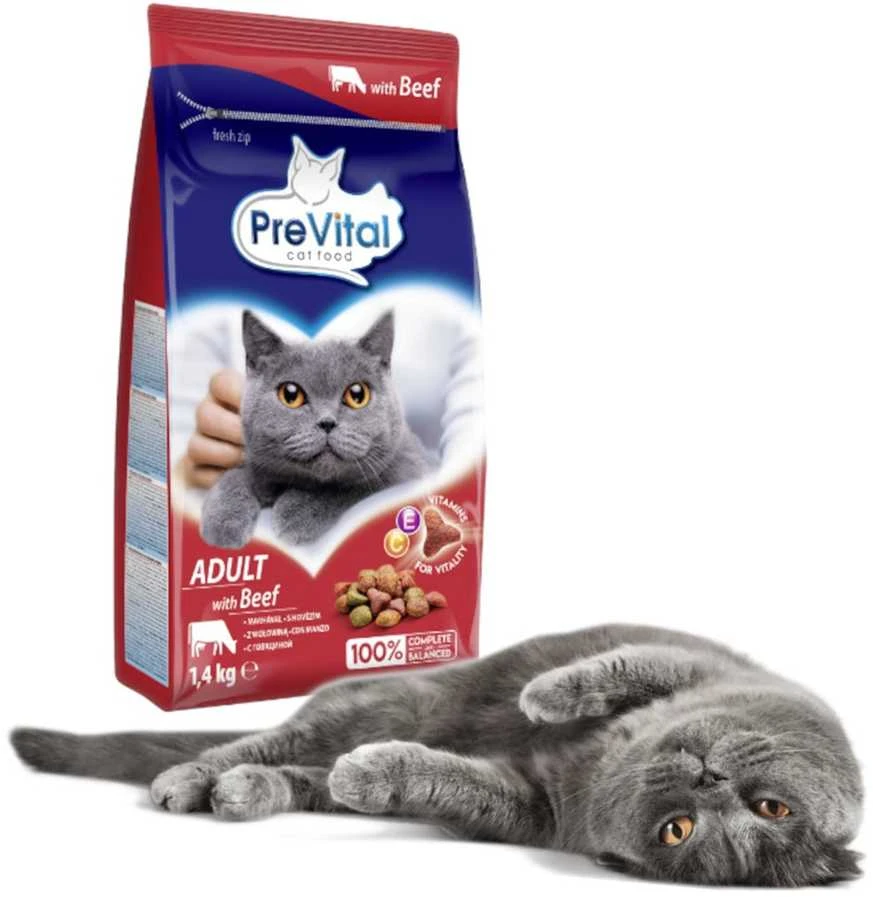Kačių maistas - PREVITAL Suaugusiųjų Jautienos Sausas Maistas 1.4kg