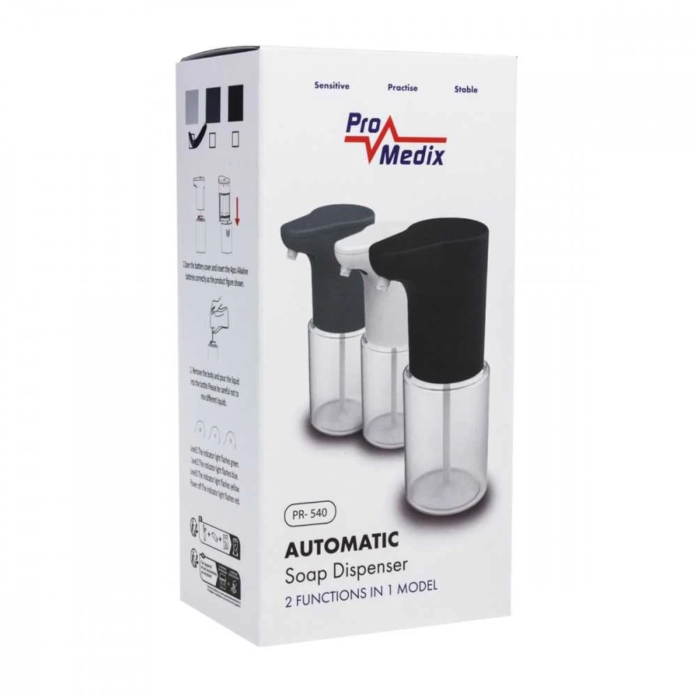 Promedix automatic dispenser, dispenser container for liquid soaps, disinfectant liquids, 300ml, 4xAA, baltas, PR-540 W