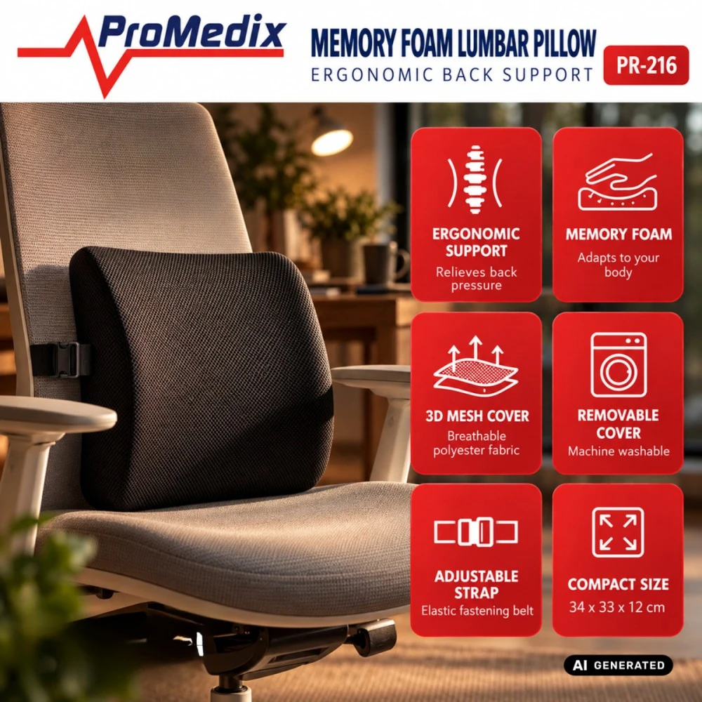 Juosmens pagalvė iš putų su atminties forma Promedix, 34*33*12cm, putų tankis: 50D, PR-216