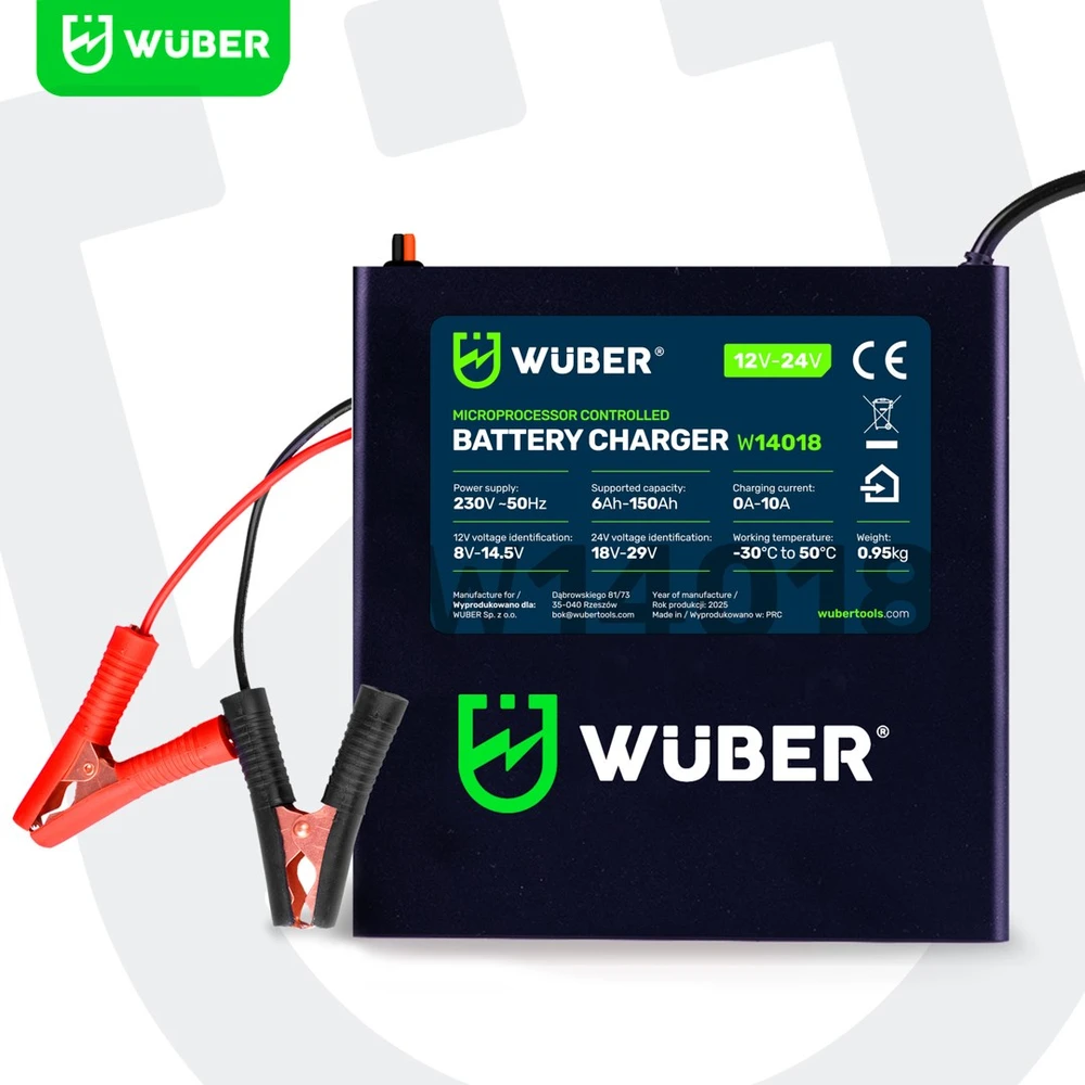 Microprocessor-controlled car battery charger 10 A 6–150 Ah 2–24 V W14018 WUBER