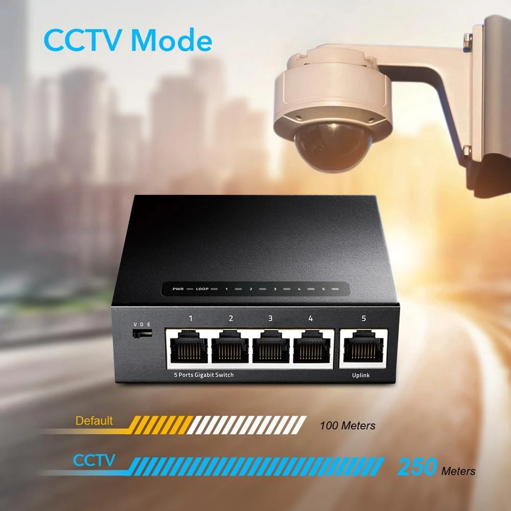 Šakotuvas Tinklo Įranga - Cudy GS105 10Gbps Jungiklis 5 Prievadai Metalinis Dizainas