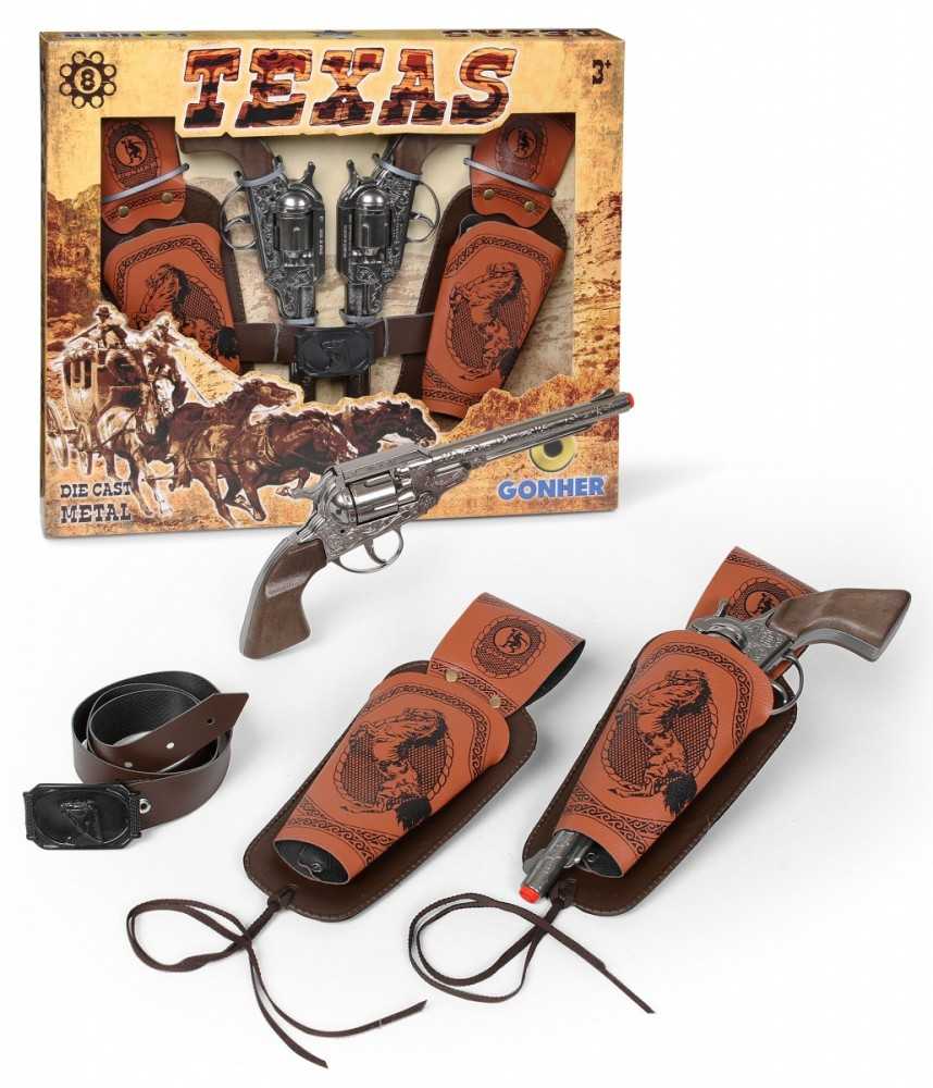 Žaislinis kaubojų rinkinys 2 revolveriai su Gonher dėklais Pulio