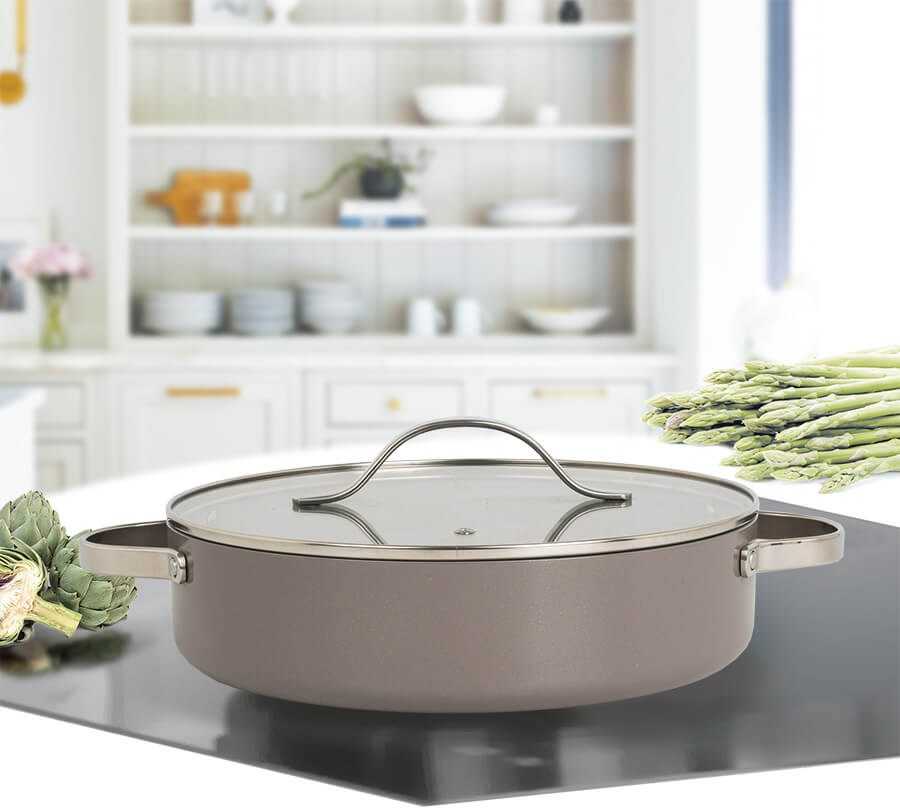 Puodas shallow su dangčiu MAESTRO MR-4009 (MR-4009-28S) 28 cm 3.9 l Pilkas