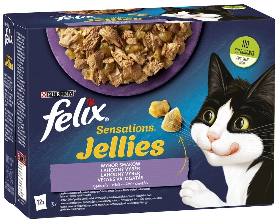 Purina Nestle Drėgnas Kačių Maistas - Purina Felix Sensations Mix Kalakutiena, Skumbrė, Aviena, Silkė - 12x85 g