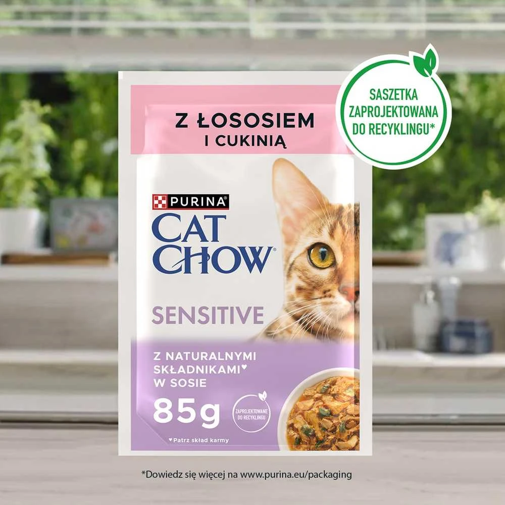Purina Nestle Drėgnas Kačių Maistas - Purina Cat Chow Sensitive Lašiša Ir Cukinija Padaže 85 g