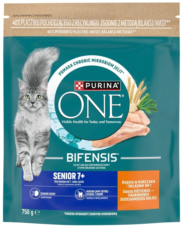 Purina Nestle Kačių Maistas - PURINA One Bifensis Senior 7+ Sausas Kačių Maistas 37% Baltymų 750g Vištiena